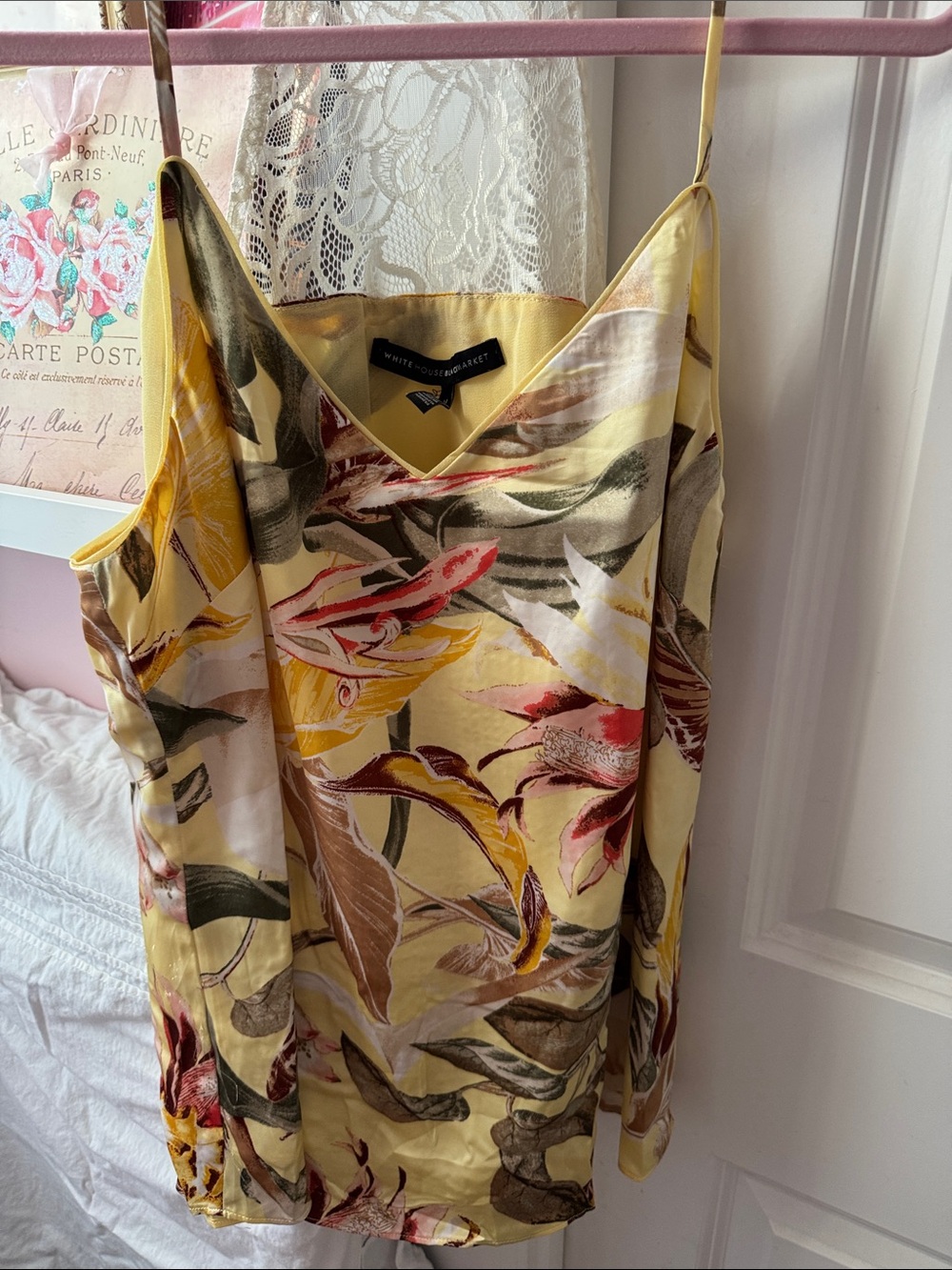 White House Black Market Yellow Floral Satin Camisole SZ MED